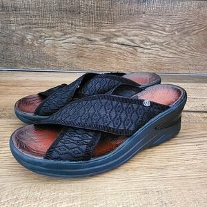 Bzees Vista Black Slide Sandal Comfort Slip On Wedge Heel Women’s Size 9.5